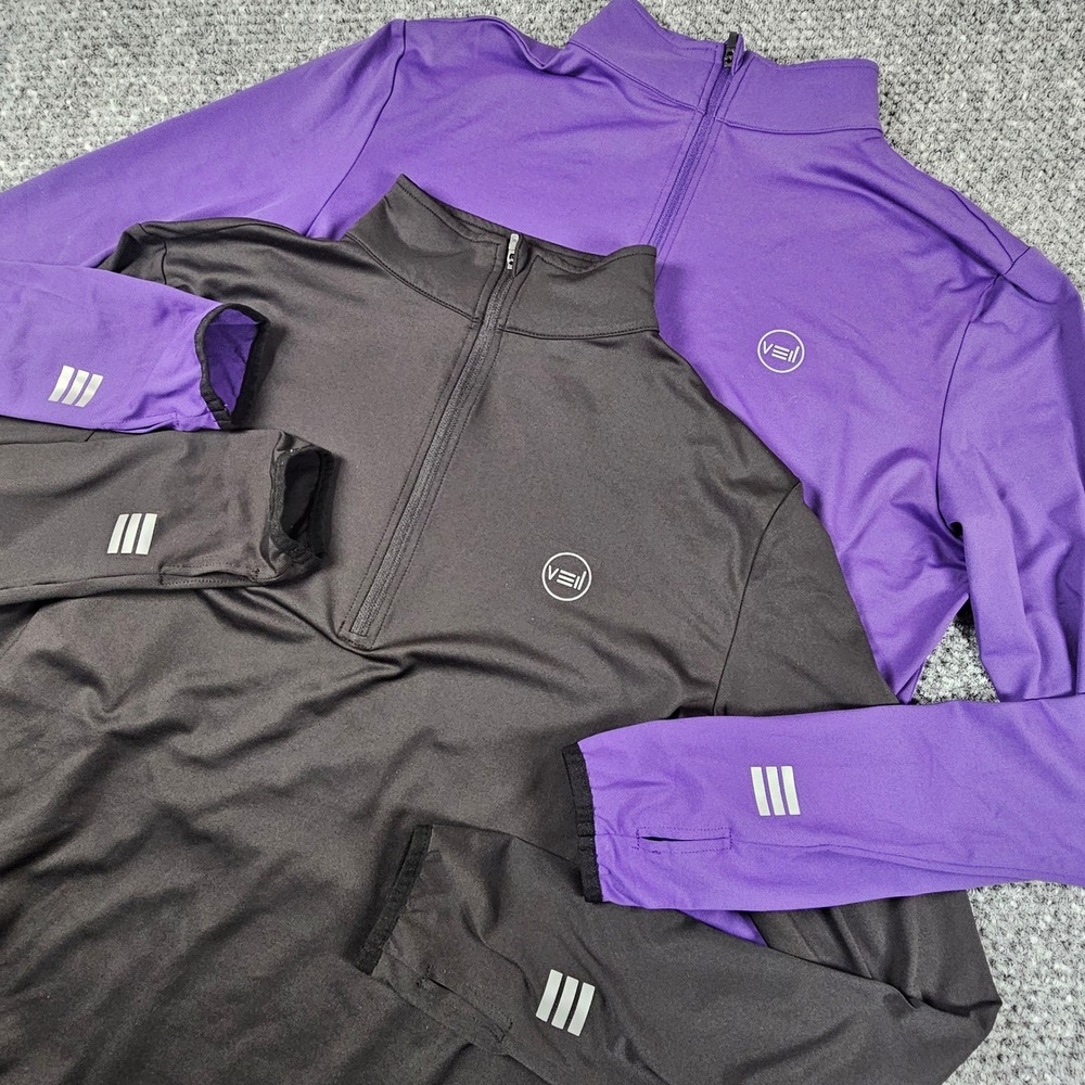 Veil Spark Purple Quarter Zip Athletic Pullover Lot of 2 Long Sleeve Thumbholes